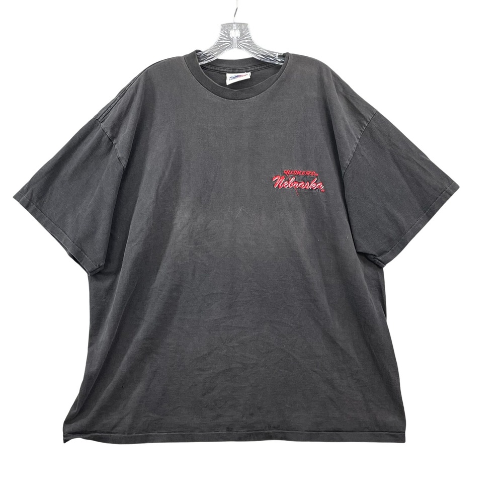 Logo Athletic T-Shirt Mens 3X Black Nebraska Huskers Embroidered Vintage Cotton‎
